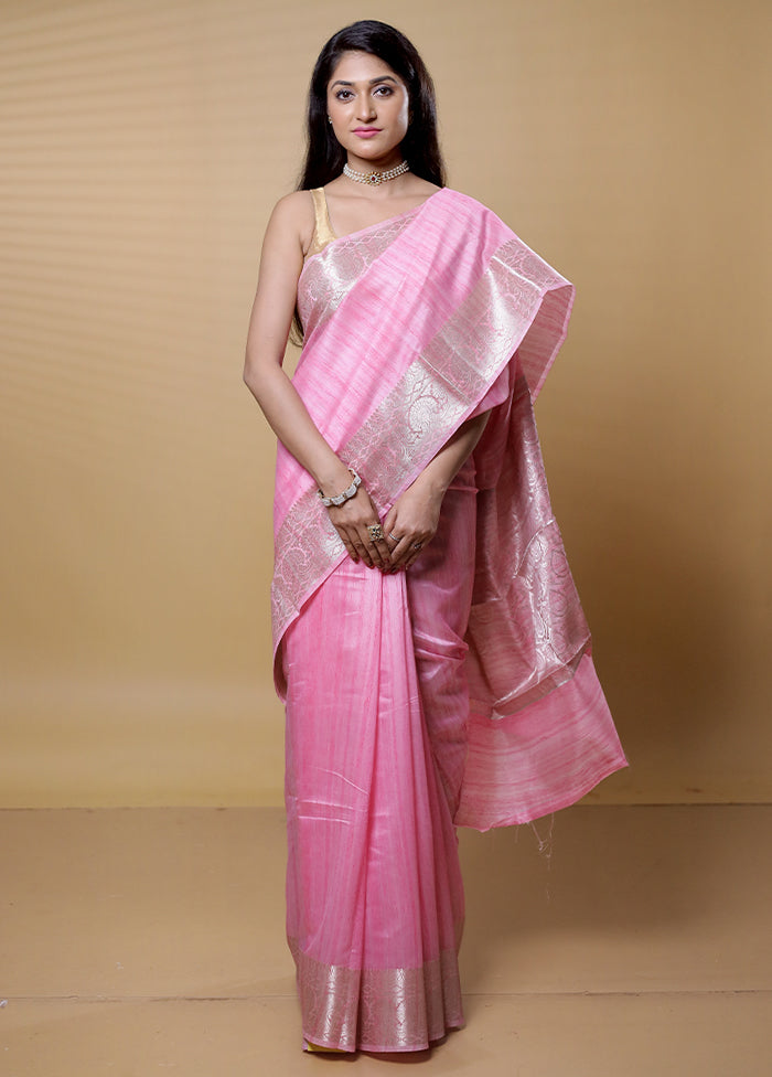 Pink Dupion Silk Saree With Blouse Piece