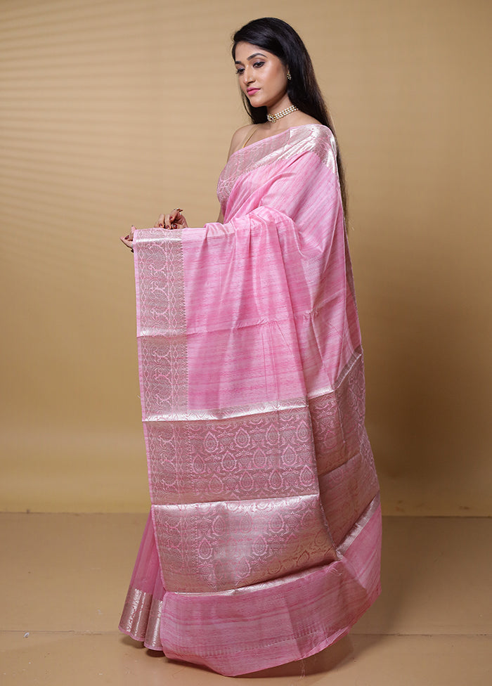 Pink Dupion Silk Saree With Blouse Piece