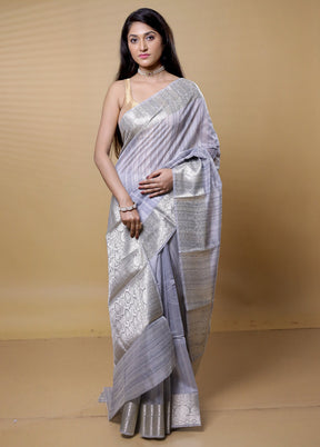 Grey Dupion Silk Saree With Blouse Piece