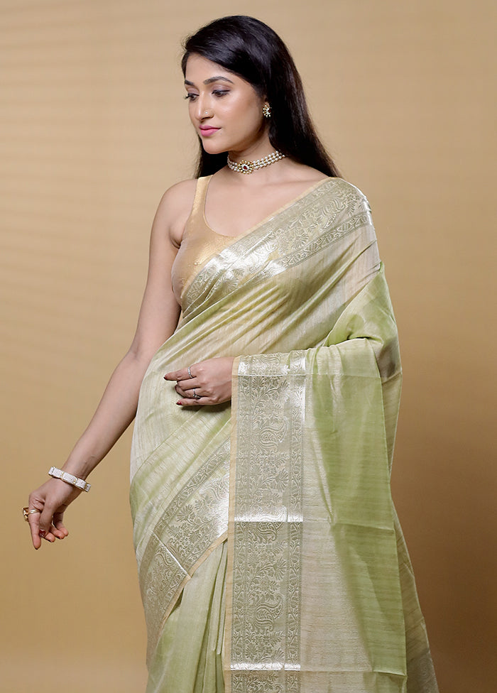 Green Dupion Silk Saree With Blouse Piece