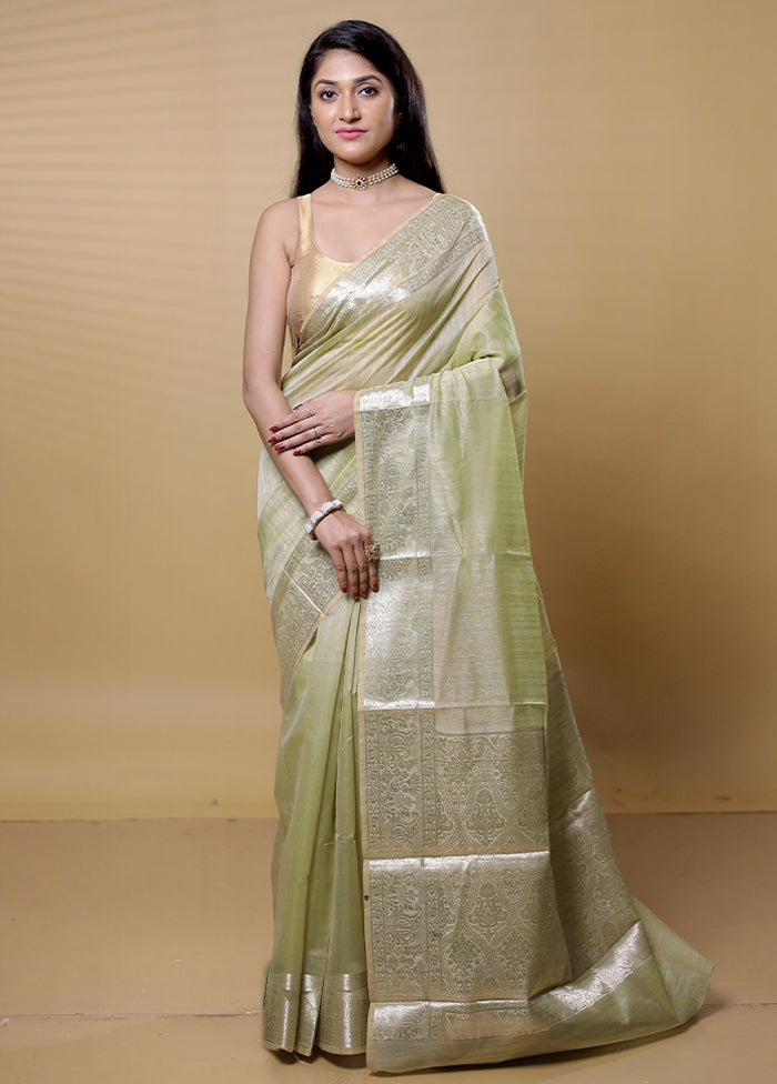 Green Dupion Silk Saree With Blouse Piece