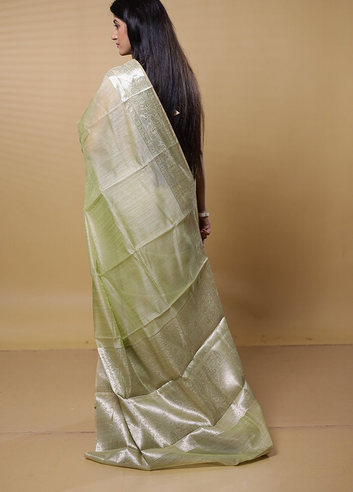 Green Dupion Silk Saree With Blouse Piece