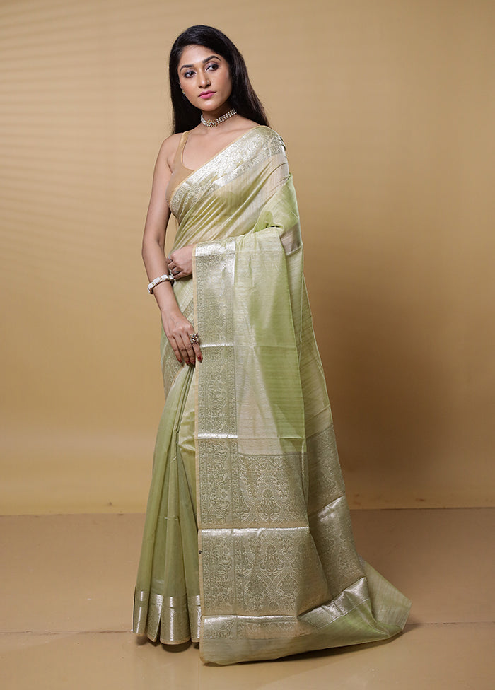 Green Dupion Silk Saree With Blouse Piece