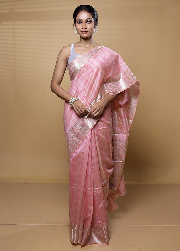 Pink Dupion Silk Saree With Blouse Piece