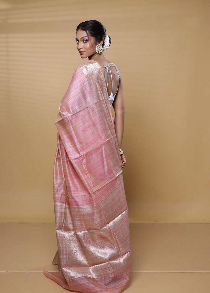 Pink Dupion Silk Saree With Blouse Piece