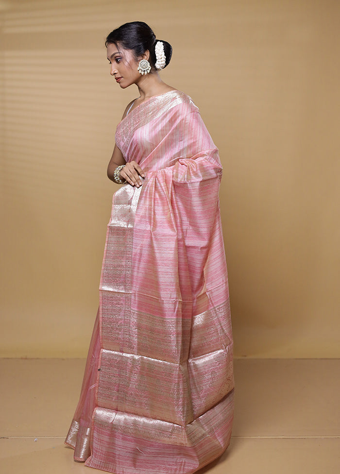 Pink Dupion Silk Saree With Blouse Piece