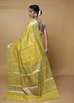 Yellow Dupion Silk Saree With Blouse Piece