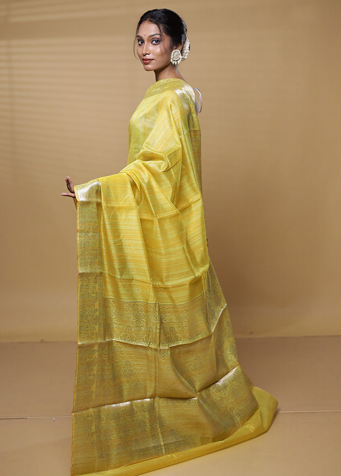 Yellow Dupion Silk Saree With Blouse Piece