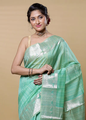 Green Dupion Silk Saree With Blouse Piece