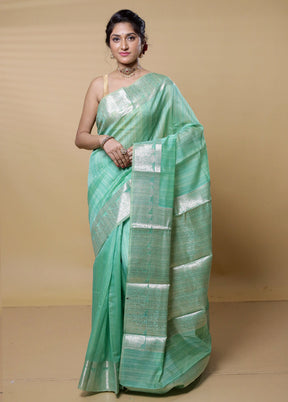 Green Dupion Silk Saree With Blouse Piece