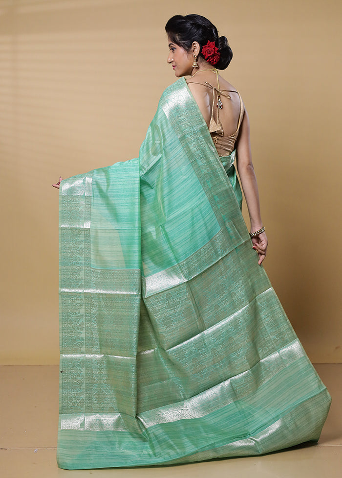 Green Dupion Silk Saree With Blouse Piece