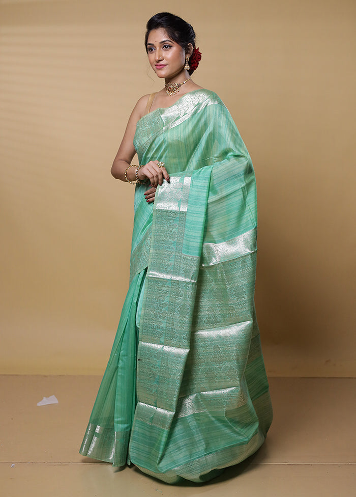 Green Dupion Silk Saree With Blouse Piece