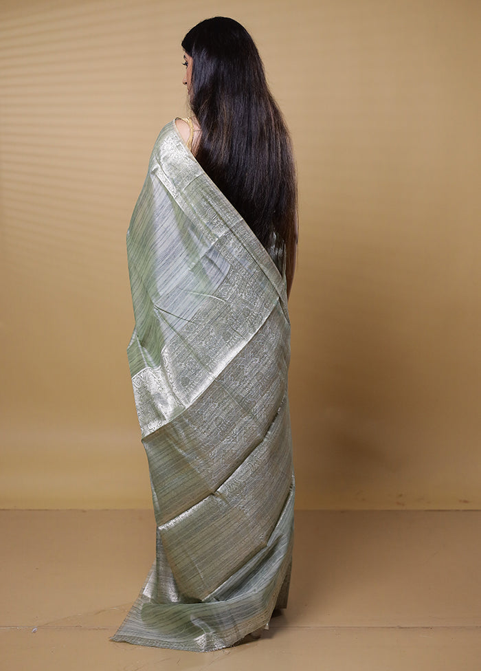 Green Dupion Silk Saree With Blouse Piece