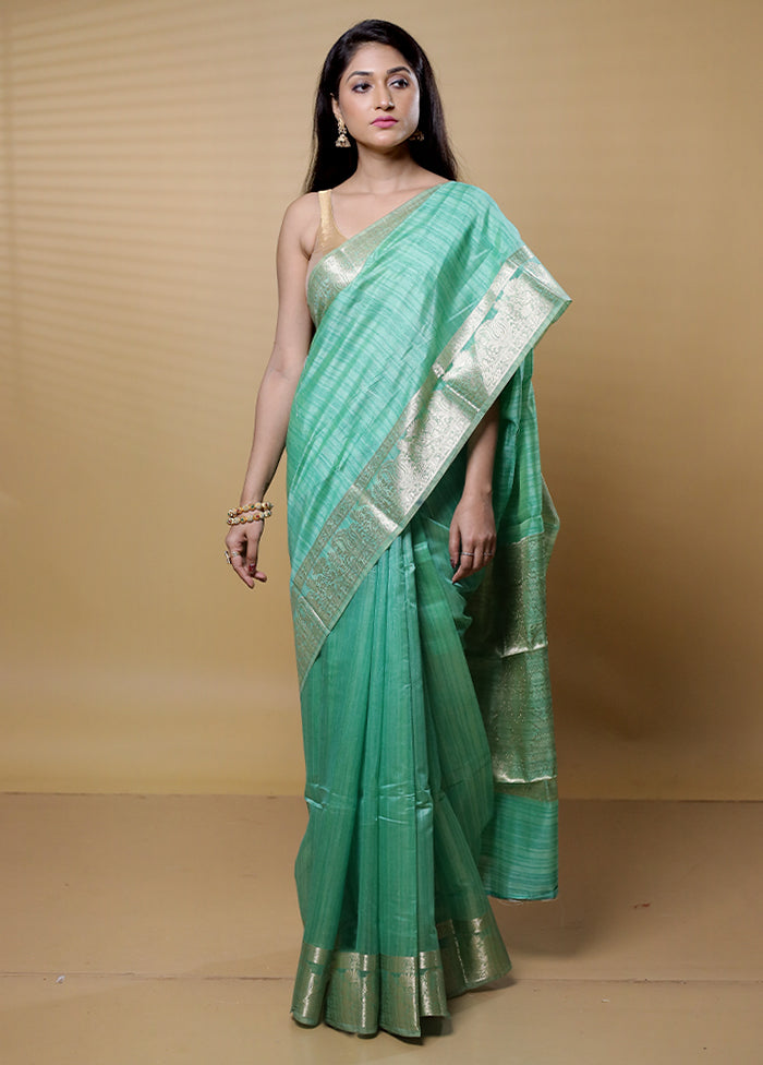 Green Dupion Silk Saree With Blouse Piece