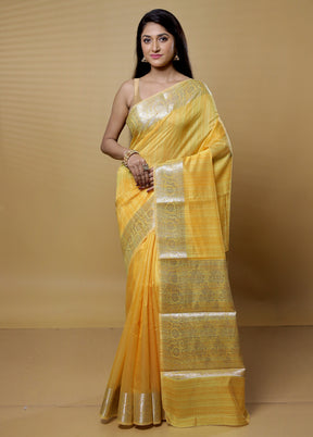 Yellow Dupion Silk Saree With Blouse Piece