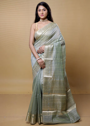 Green Dupion Silk Saree With Blouse Piece