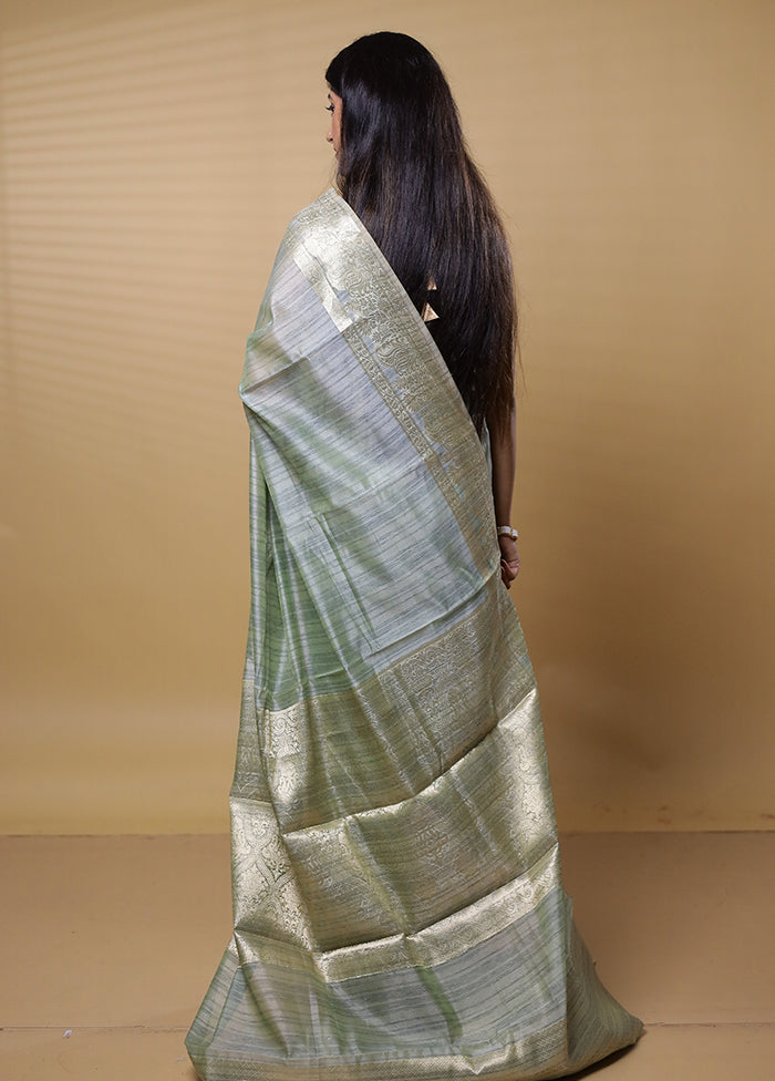 Green Dupion Silk Saree With Blouse Piece