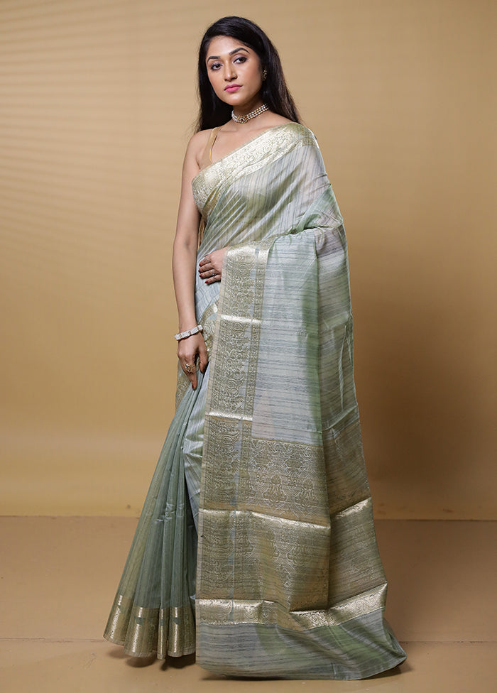 Green Dupion Silk Saree With Blouse Piece