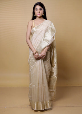 Cream Dupion Silk Saree With Blouse Piece