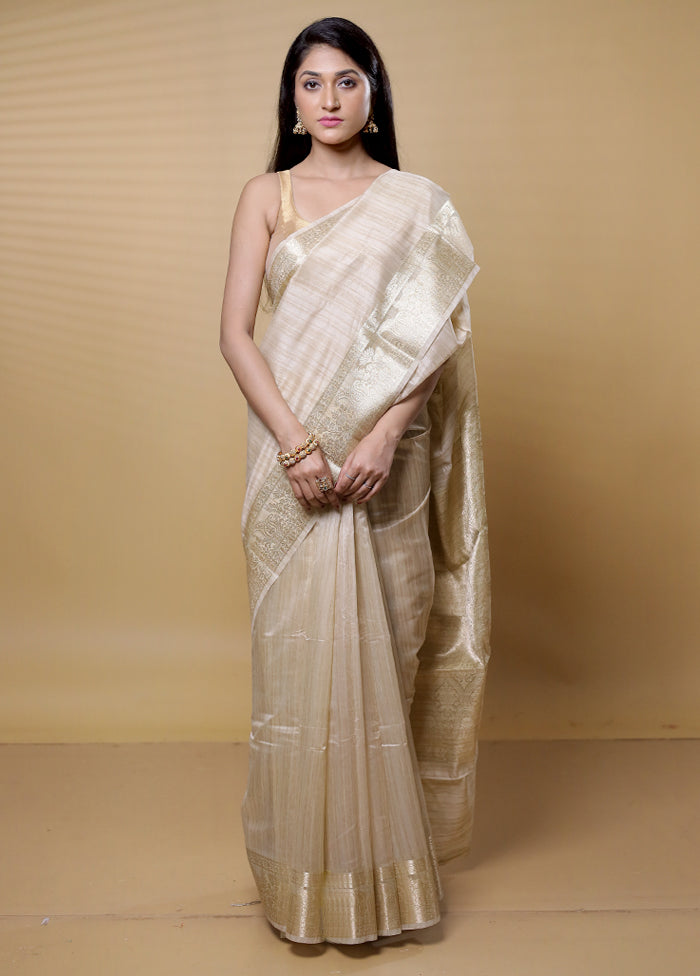 Cream Dupion Silk Saree With Blouse Piece