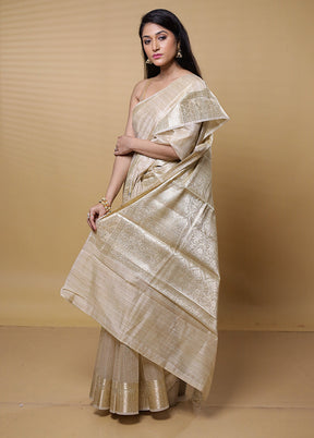 Cream Dupion Silk Saree With Blouse Piece