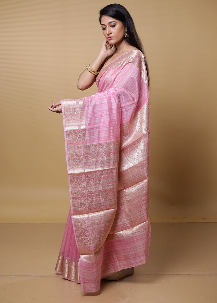 Pink Dupion Silk Saree With Blouse Piece