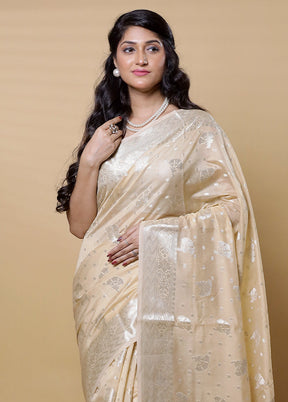 Cream Dupion Silk Saree With Blouse Piece