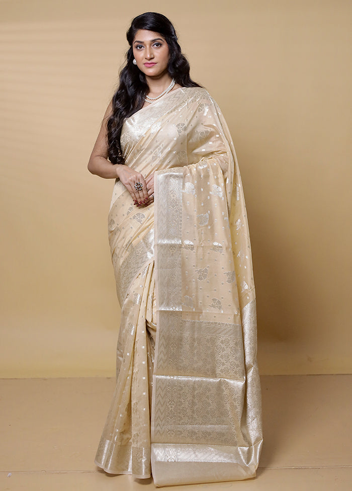 Cream Dupion Silk Saree With Blouse Piece