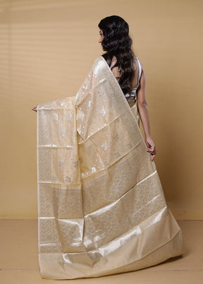 Cream Dupion Silk Saree With Blouse Piece