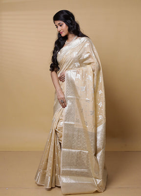 Cream Dupion Silk Saree With Blouse Piece