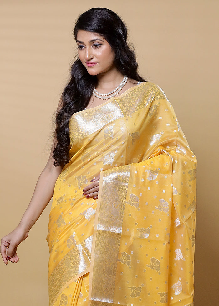 Yellow Dupion Silk Saree With Blouse Piece