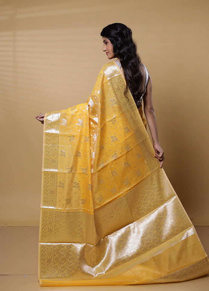 Yellow Dupion Silk Saree With Blouse Piece