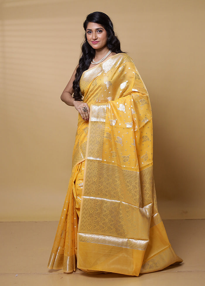 Yellow Dupion Silk Saree With Blouse Piece