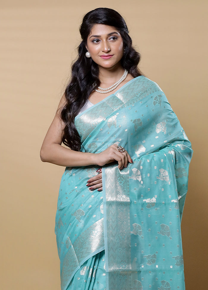 Green Dupion Silk Saree With Blouse Piece