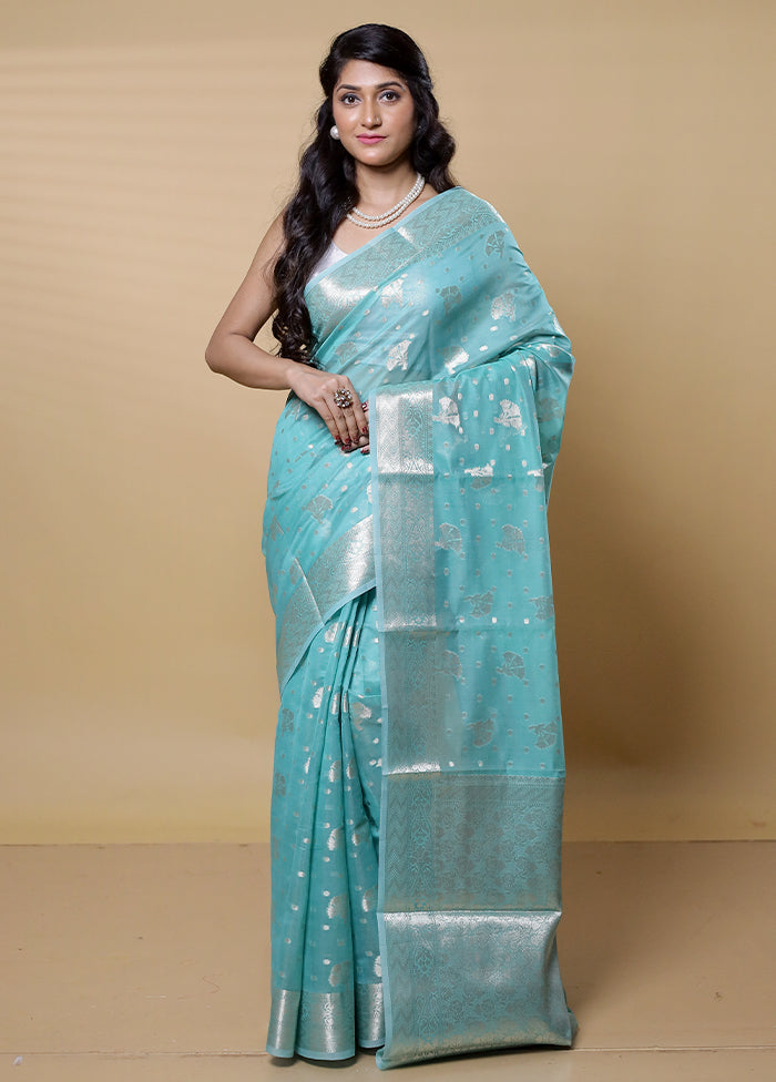 Green Dupion Silk Saree With Blouse Piece