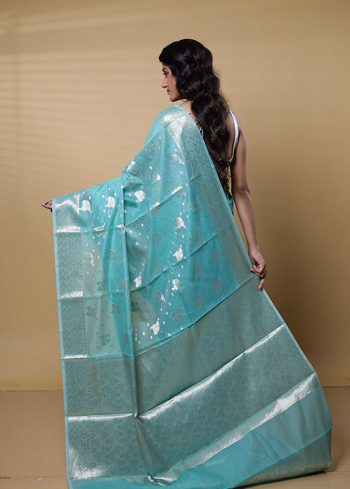 Green Dupion Silk Saree With Blouse Piece