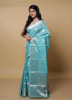 Green Dupion Silk Saree With Blouse Piece