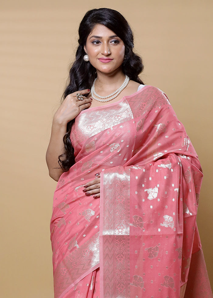 Pink Dupion Silk Saree With Blouse Piece