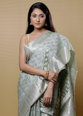 Green Dupion Silk Saree With Blouse Piece