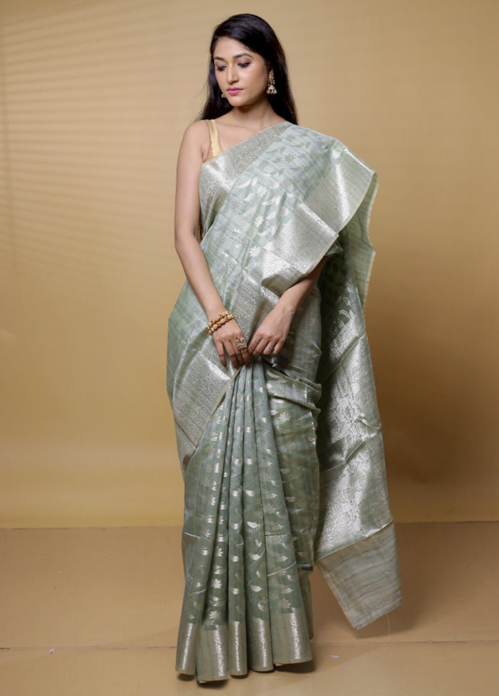 Green Dupion Silk Saree With Blouse Piece