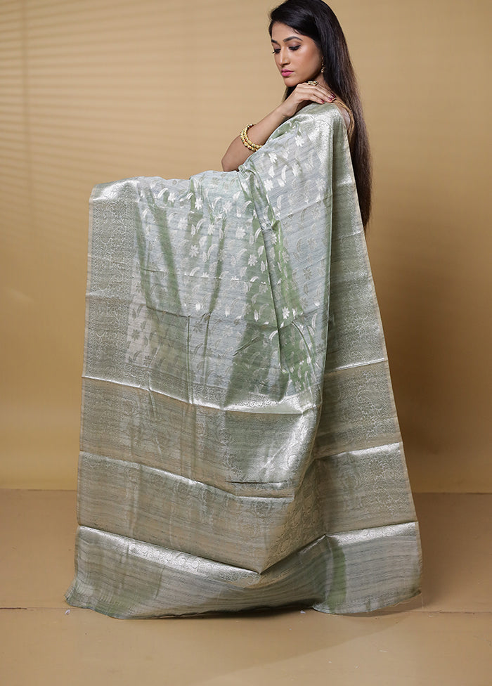 Green Dupion Silk Saree With Blouse Piece