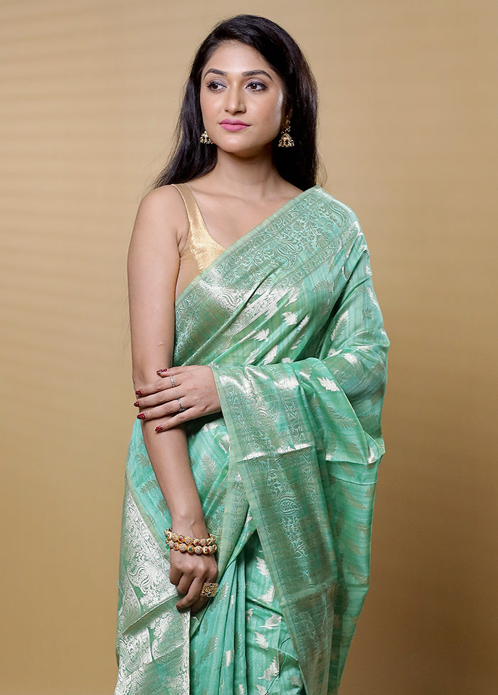 Green Dupion Silk Saree With Blouse Piece