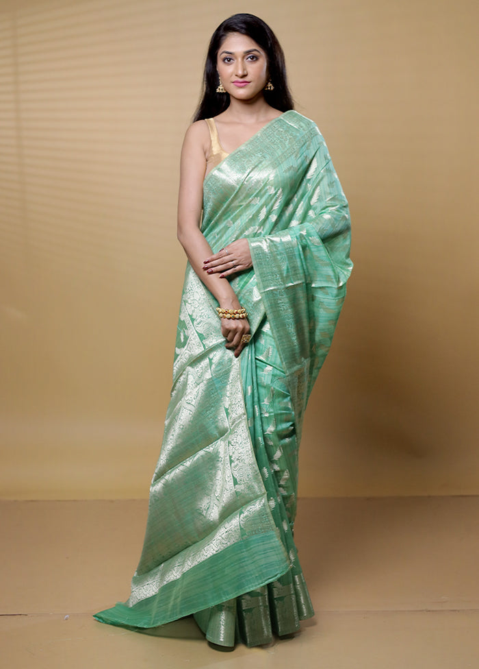 Green Dupion Silk Saree With Blouse Piece