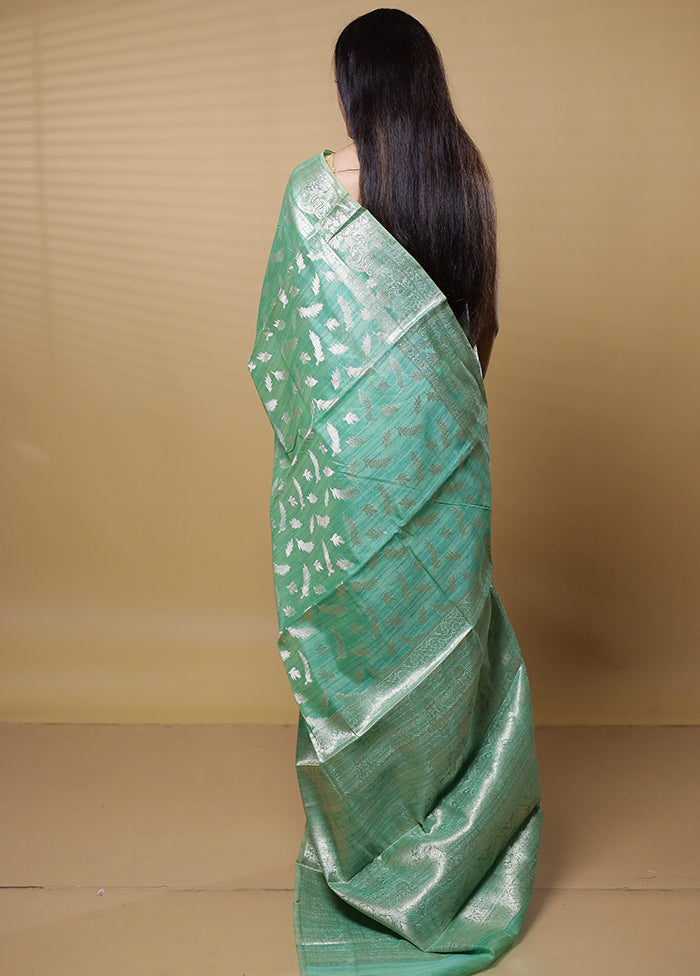 Green Dupion Silk Saree With Blouse Piece