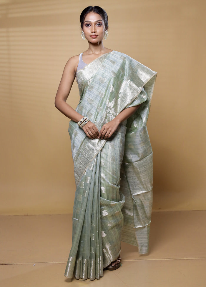 Green Dupion Silk Saree With Blouse Piece