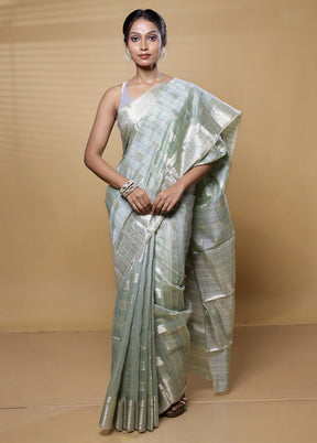 Green Dupion Silk Saree With Blouse Piece