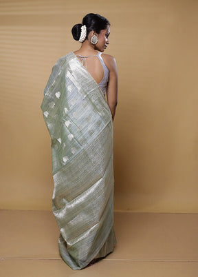 Green Dupion Silk Saree With Blouse Piece