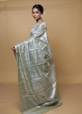 Green Dupion Silk Saree With Blouse Piece