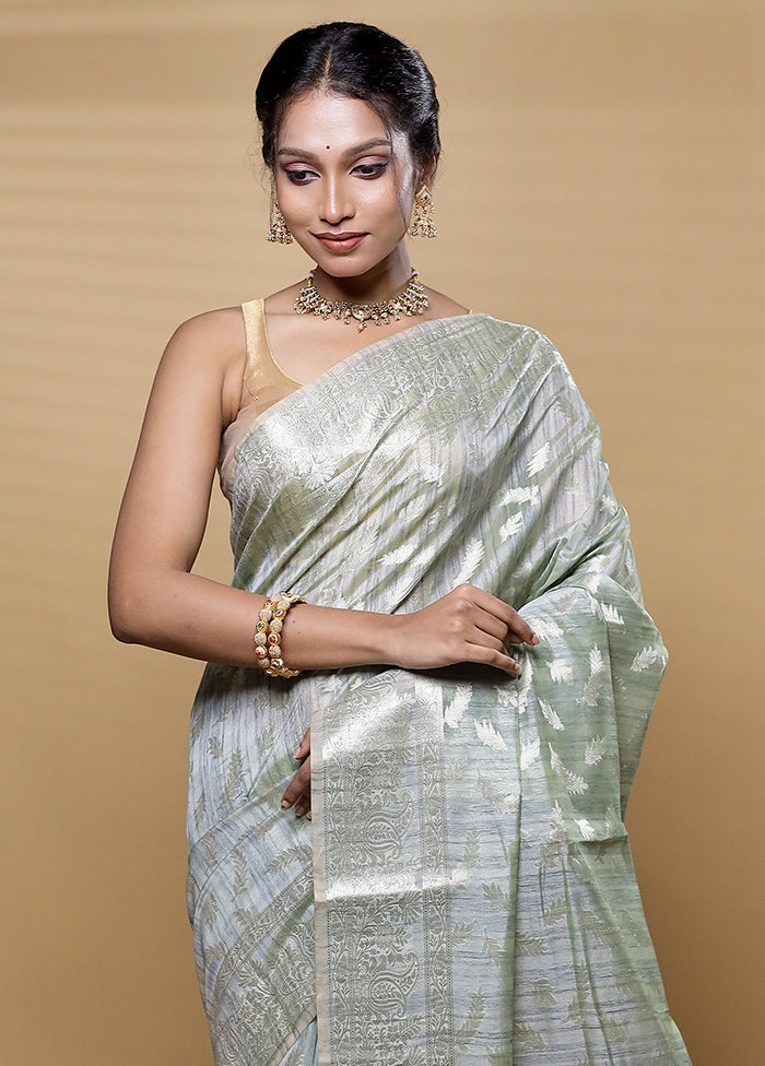 Green Dupion Silk Saree With Blouse Piece