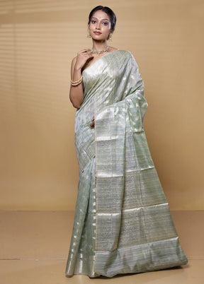 Green Dupion Silk Saree With Blouse Piece